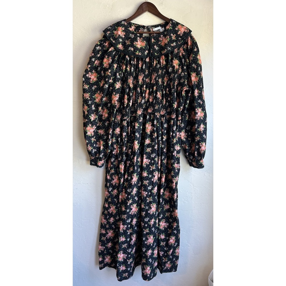 Reclaimed Vintage Black Floral Maxi Dress with Pink and Green Accents